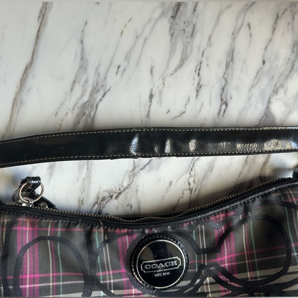 Coach Poppy Purple Tartan Small Shoulder Purse. - Picture 5 of 7